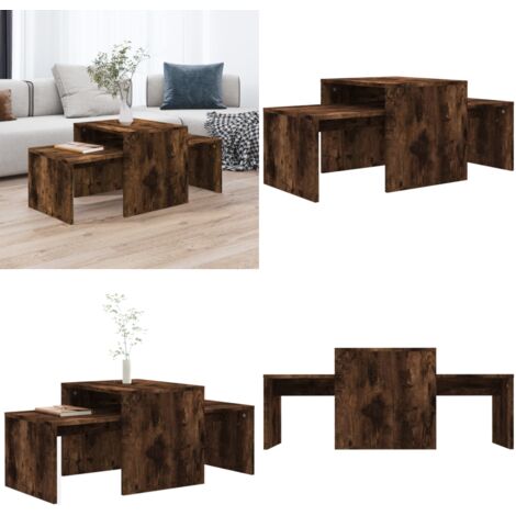 Set mesas centro madera contrachapada roble ahumado 100x48x40cm - Mesa de salón - Mesa de centro de madera