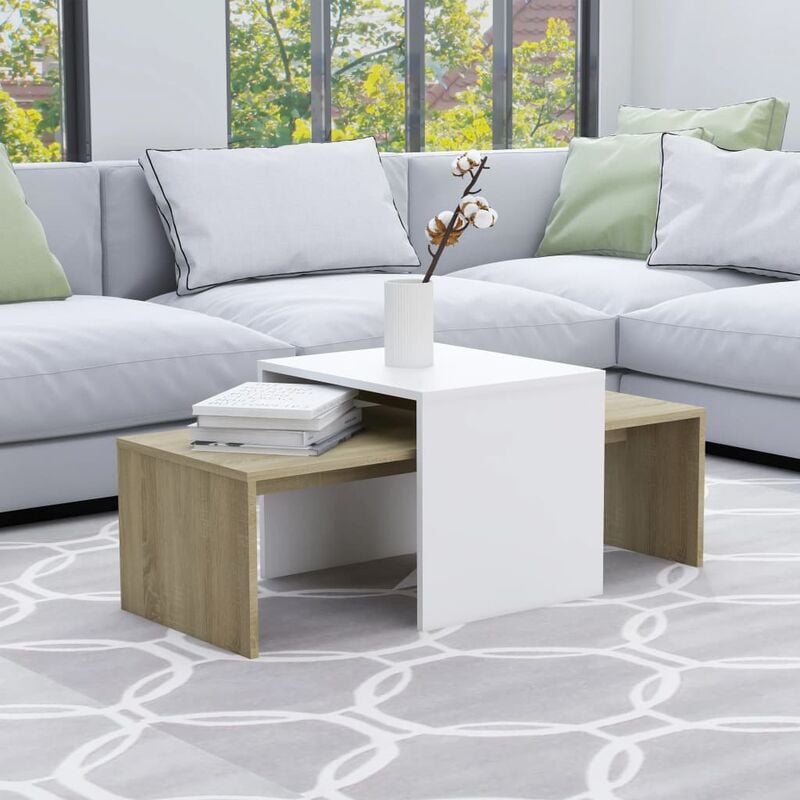 

Set mesas de centro aglomerado blanco roble Sonoma 100x48x40 cm - Beige