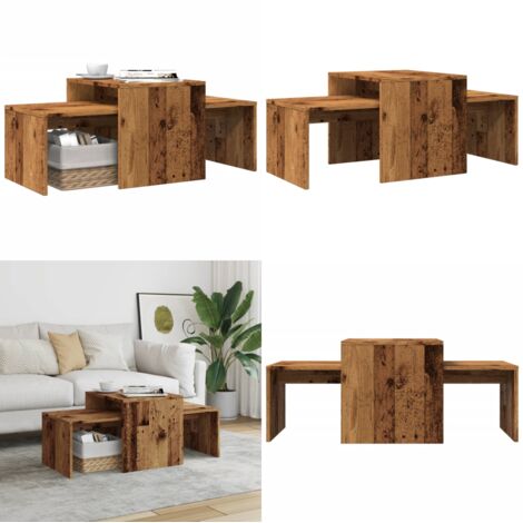 Set mesas de centro madera ingeniería envejecida 100x48x40 cm - Madera envejecida - Mesa auxiliar