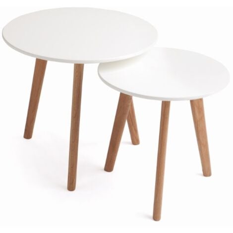 Relaxdays Juego mesas auxiliares, set 2 mesas centro, mesas pequeñas  vintage, diseño nórdico, decorativas, blancas