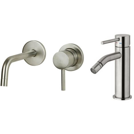 Set miscelatore lavabo a parete e bidet senza piletta di scarico colore steel looking Paffoni Light KITLIG5ST
