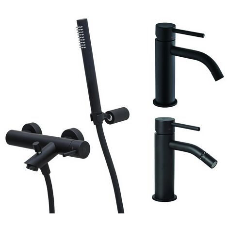 Set miscelatore lavabo, bidet e vasca colore nero opaco Paffoni Light KITLIG9NO