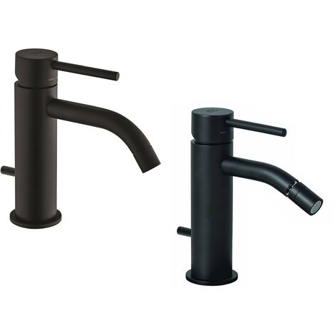 Set miscelatore lavabo e bidet con piletta di scarico colore nero opaco Paffoni Light KITLIG2NO