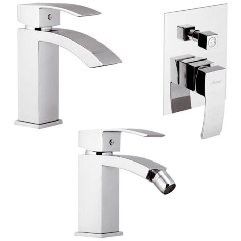 Set miscelatori con doccia a incasso con deviatore lavabo e bidet in ottone cromato Mariani linea Marte