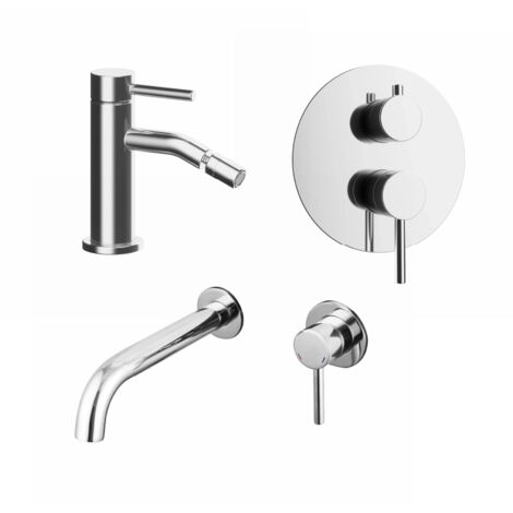 Set Miscelatori con Lavabo ad Incasso, Bidet senza Scarico e Incasso Doccia c/Deviatore in Ottone Cromato Mod. Bette