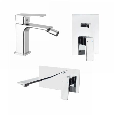 Set Miscelatori con Lavabo ad Incasso, Bidet senza Scarico e Incasso Doccia c/Deviatore in Ottone Cromato Mod. Ingrid