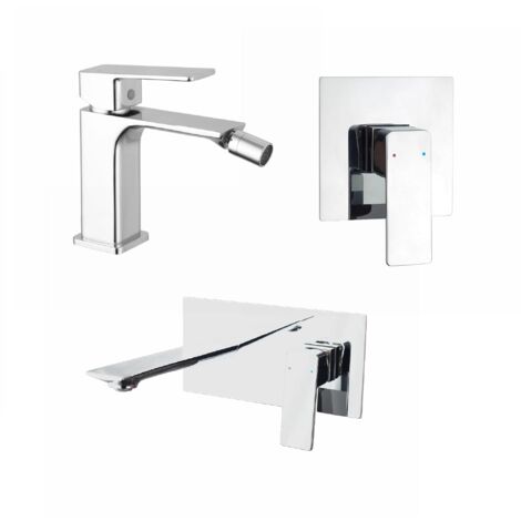 Set Miscelatori con Lavabo ad Incasso, Bidet senza Scarico e Incasso Doccia monocomando in Ottone Cromato Mod. Ingrid