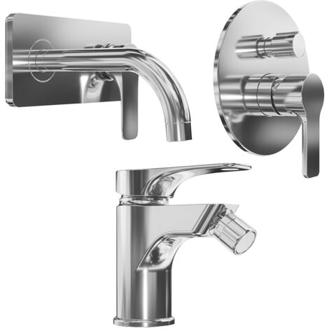 Set Miscelatori con Lavabo ad Incasso e Bidet ed Incasso Doccia con Deviatore in Ottone Cromato Mod. Mia