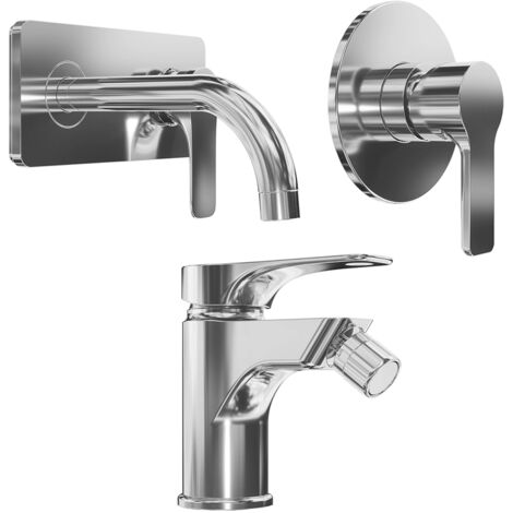 Set Miscelatori con Lavabo ad Incasso e Bidet ed Incasso Doccia monocomando in Ottone Cromato Mod. Mia