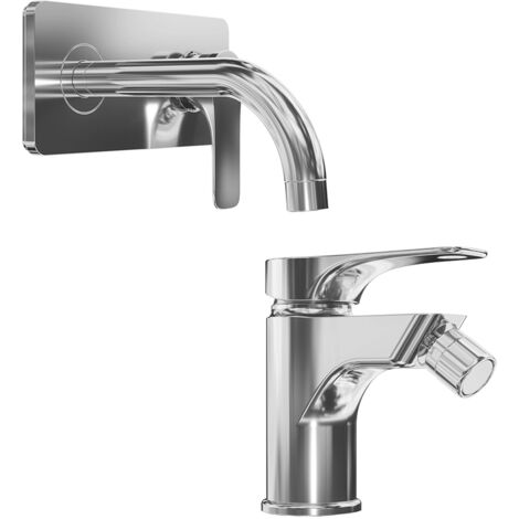 Set Miscelatori con Lavabo ad Incasso e Bidet senza Scarico in Ottone Cromato Mod. Mia