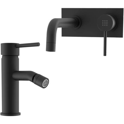 Set Miscelatori con Lavabo ad Incasso e Bidet senza Scarico in Ottone Nero Opaco Mod. Ava