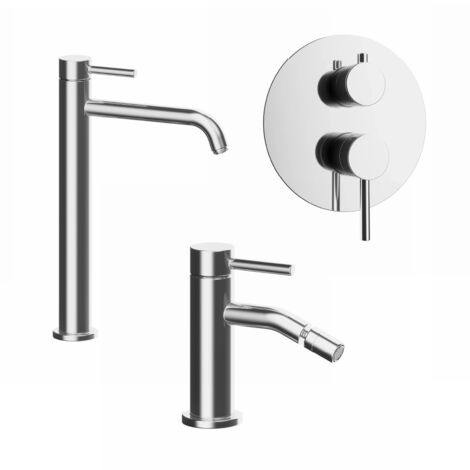 Set Miscelatori con Lavabo Alto, Bidet senza Scarico e Incasso Doccia c/Deviatore in Ottone Cromato Mod. Bette