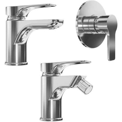 Set Miscelatori con Lavabo, Bidet ed Incasso Doccia monocomando in Ottone Cromato Mod. Mia
