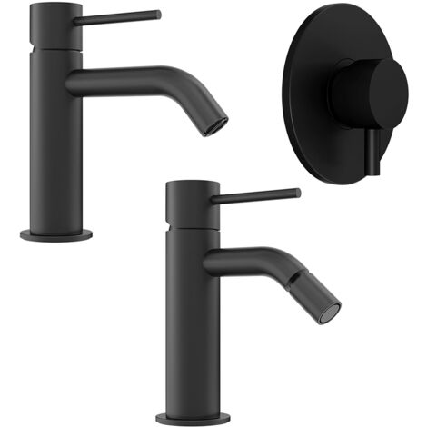 Set Miscelatori con Lavabo, Bidet ed Incasso Doccia monocomando in Ottone Nero Opaco Mod. Katharine