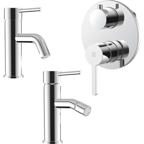 Set Miscelatori con Lavabo e Bidet senza Scarico ed Incasso Doccia con Deviatore in Ottone Cromato Mod. Ava