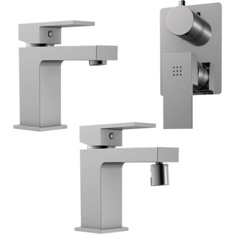 Set Miscelatori con Lavabo e Bidet senza Scarico ed Incasso Doccia con Deviatore in Ottone Cromato Mod. Grace