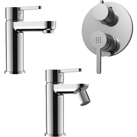 Set Miscelatori con Lavabo e Bidet senza Scarico ed Incasso Doccia con Deviatore in Ottone Cromato Mod. Virna