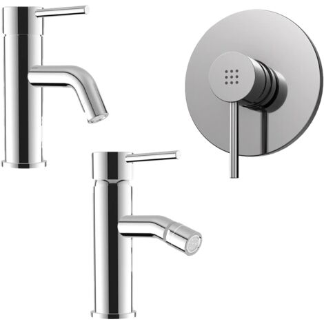Set Miscelatori con Lavabo e Bidet senza Scarico ed Incasso Doccia in Ottone Cromato Mod. Ava