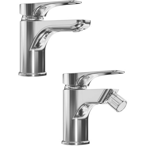 Set Miscelatori con Lavabo e Bidet senza Scarico in Ottone Cromato Mod. Mia