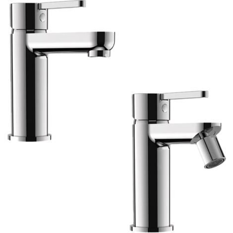 Set Miscelatori con Lavabo e Bidet senza Scarico in Ottone Cromato Mod. Virna