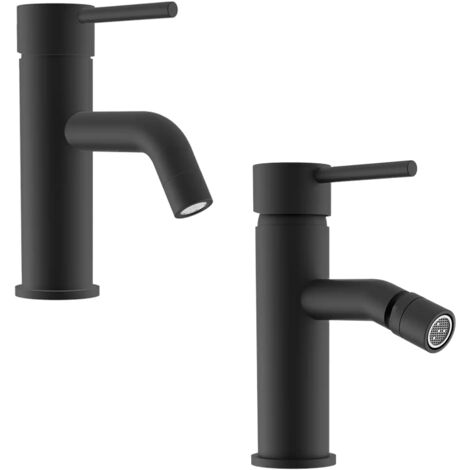 Set Miscelatori con Lavabo e Bidet senza Scarico in Ottone Nero Opaco Mod. Ava