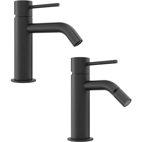 Set Miscelatori con Lavabo e Bidet senza Scarico in Ottone Nero Opaco Mod. Katharine
