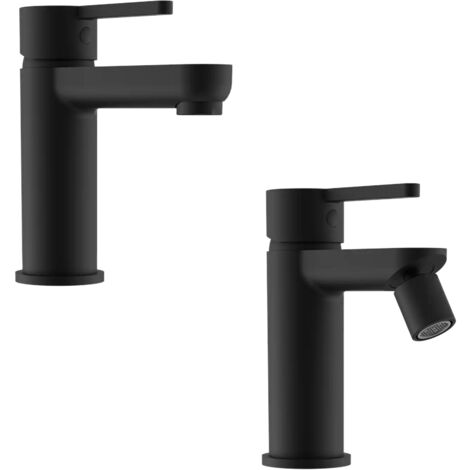 Set Miscelatori con Lavabo e Bidet senza Scarico in Ottone Nero Opaco Mod. Virna