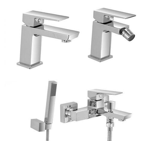 Set miscelatori cromati lavabo bidet e vasca con kit doccia Kubo