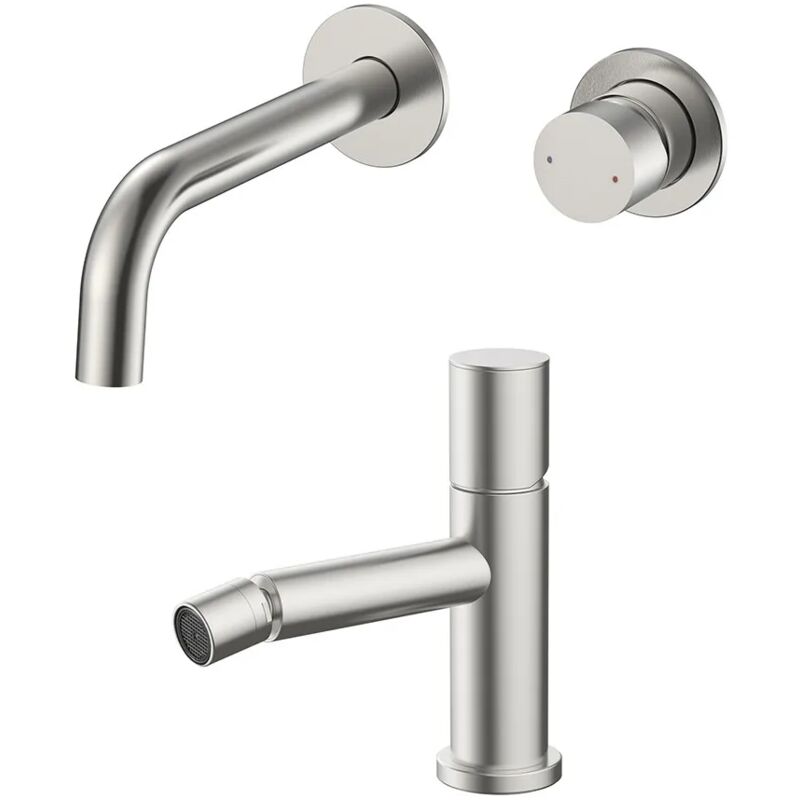 Inbagno Set Miscelatori Lavabo A Muro E Bidet Satinato Senza Leva G...