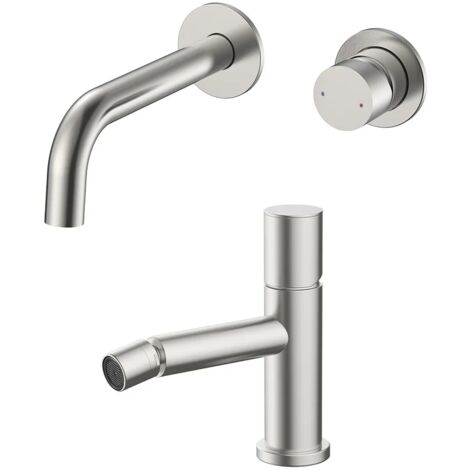 Set miscelatori lavabo a muro e bidet satinato senza leva Gemini