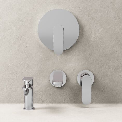 Set Miscelatori Lavabo a Parete Bidet e Doccia Con Piletta Click Clack Cromo - Neptune