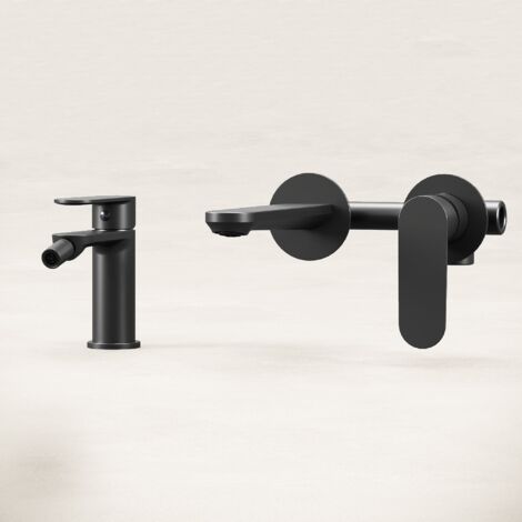 Set Miscelatori Lavabo a Parete e Bidet Con Piletta Click Clack Nero - Neptune