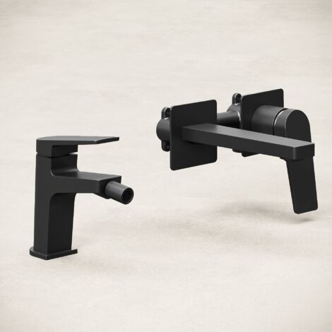 Set Miscelatori Lavabo a Parete e Bidet Sun Con Piletta Click Clack Nero - Sun