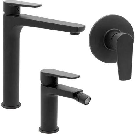 Set miscelatori lavabo alto bidet e doccia a incasso nero opaco  Erika