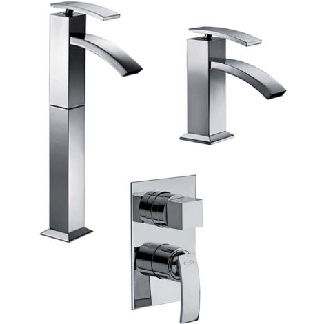 Set miscelatori lavabo alto + bidet + incasso doccia con deviatore Jacuzzi  rubinetteria Glint ottone cromato