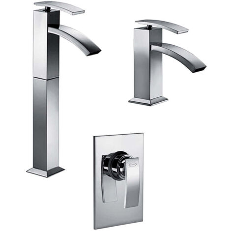 Set miscelatori lavabo alto + bidet + incasso doccia Jacuzzi  rubinetteria Glint ottone cromato