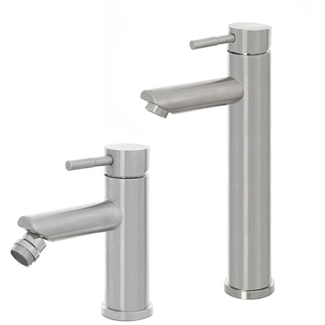 Set miscelatori lavabo alto e bidet acciaio spazzolato e piletta click-clack  York