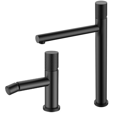 Set miscelatori lavabo alto e bidet nero opaco con leva zigrinata Gemini
