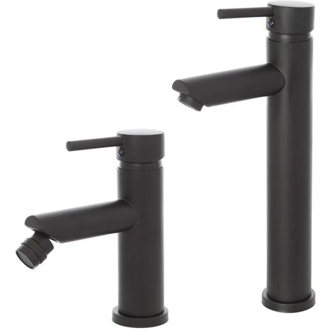 Set miscelatori lavabo alto e bidet nero opaco con piletta click clack  York
