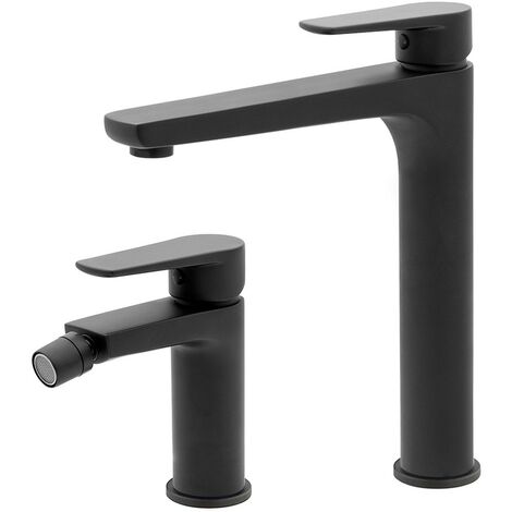 Set miscelatori lavabo alto e bidet nero opaco con piletta inclusa  Erika