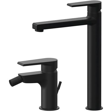 Set miscelatori lavabo alto e bidet nero opaco Mariani serie Artic