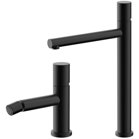 Set miscelatori lavabo alto e bidet nero opaco senza leva Gemini