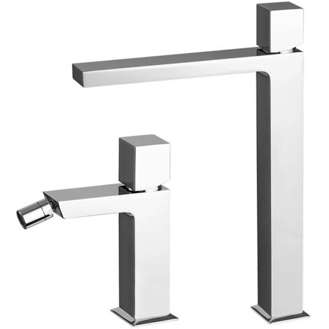 Set miscelatori lavabo alto e bidet senza leva cromato lucido  Torre