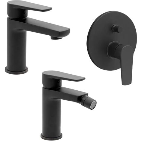 Set miscelatori lavabo bidet e doccia a incasso 2 vie nero opaco  Erika