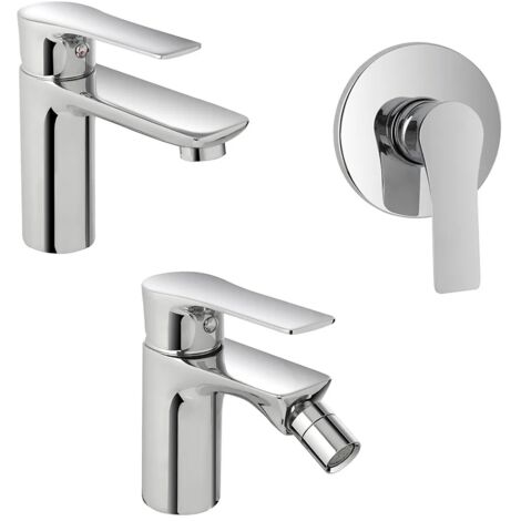 Set miscelatori lavabo bidet e doccia Flat con piletta click clack
