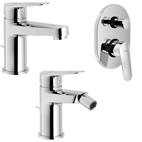 Set miscelatori lavabo bidet e doccia incasso con deviatore Nobili Blues cromati a risparmio idrico