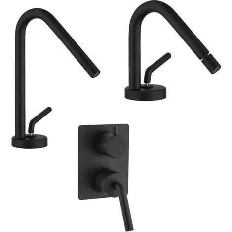 Set miscelatori lavabo bidet e incasso doccia con deviatore nero opaco Jacuzzi Rubinetteria serie Lumos
