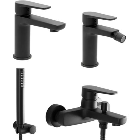 Set miscelatori lavabo bidet e vasca con doccino nero opaco  Erika