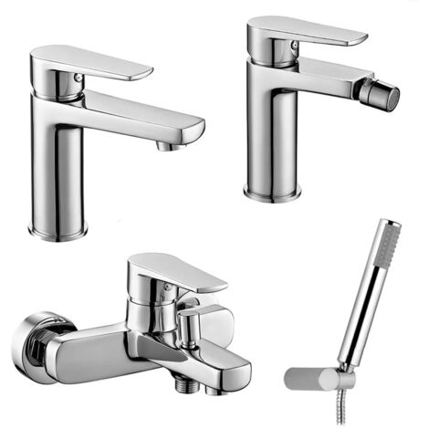 Set miscelatori lavabo bidet e vasca cromati serie Erika piletta inclusa
