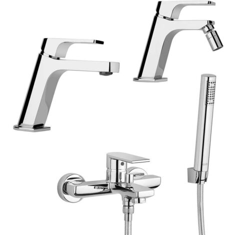 Set miscelatori lavabo + bidet + gruppo vasca Jacuzzi  rubinetteria Twilight ottone cromato per piletta di scarico